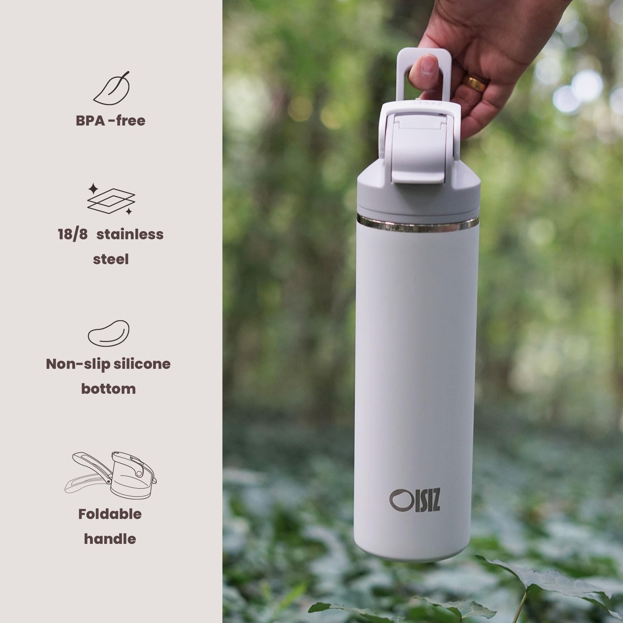 OISIZ Bouteille d'eau isotherme de 710 ml avec bec verseur 2 en 1 et couvercle à paille, verrouillage de sécurité en un clic, 100 % étanche, garde au froid 24 h, bouteille d'eau sous vide en acier