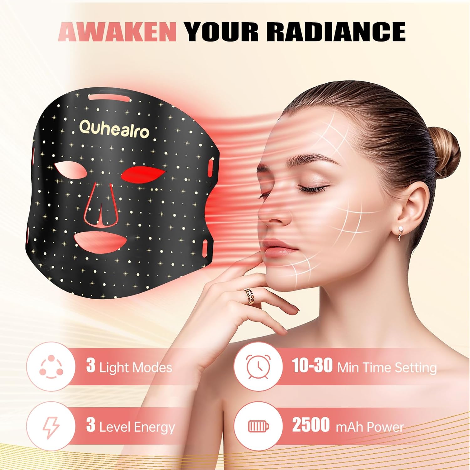 Red Light Therapy for Face, Near-lnfrared 850 LED Face Mask Light Therapy 3 Modes Portable Led Face Mask Light Therapy with Rechargeable Remote, Red Light Therapy Mask with Timing Function