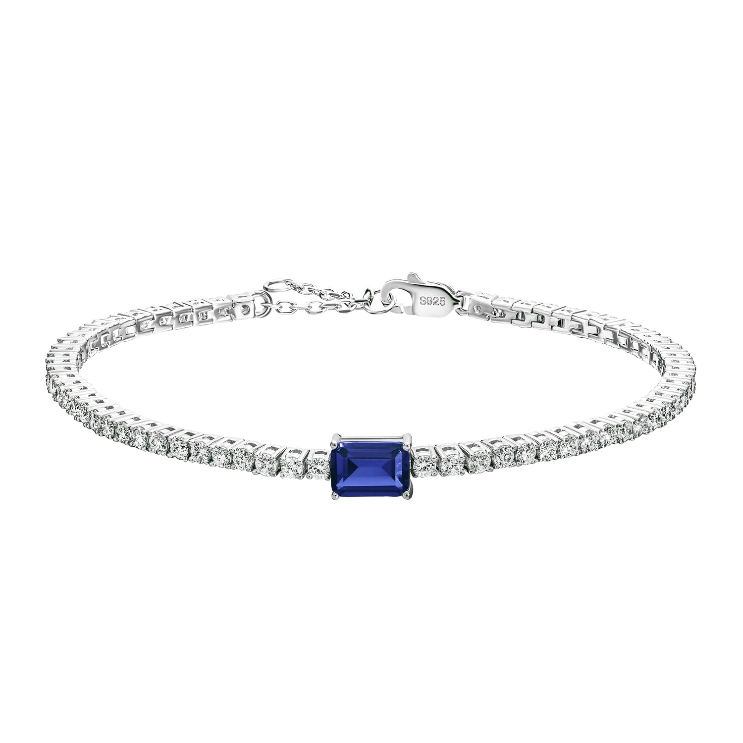 EcoGems 3.15 TCW Tennis Bracelet w/Center Gem (Emerald/Ruby/Sapphire), Lab Diamond or Moissanite Sides, 18K Gold Plated Silver, White or Yellow Gold, Gift for Her