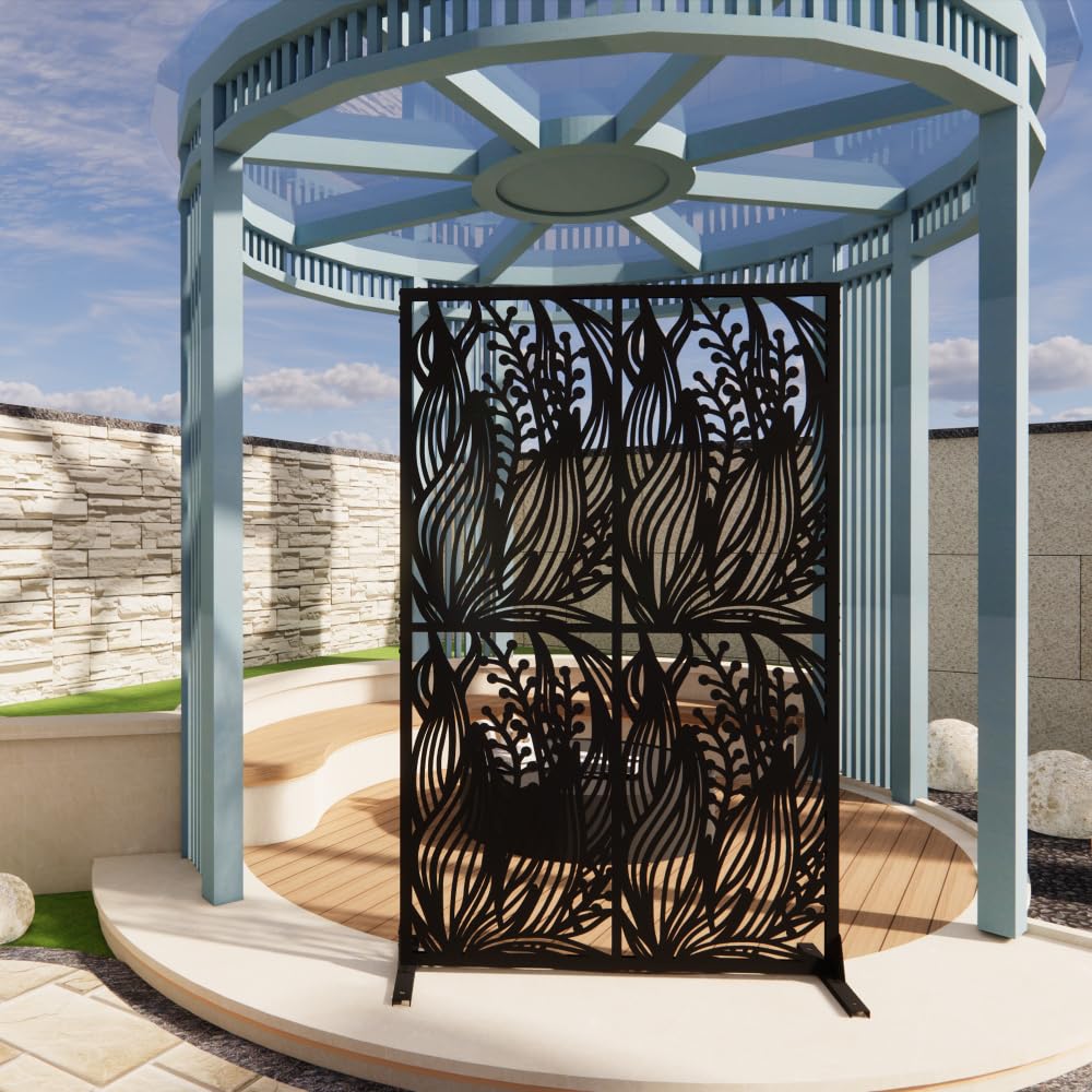 Metal Privacy Screens W3.8Ft X H6Ft Outdoor and Indoor Divider with Free Standing Decorative Privacy Screen for Balcony Patio Garden Room Divider,
