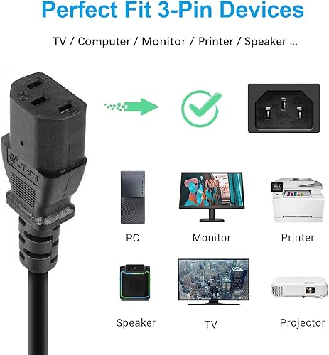 Miniatura 2 de Cable de alimentación de 3 clavijas para cintas de correr Horizon Fitness, elípticas, 6 pies, reemplazo del cable de alimentación