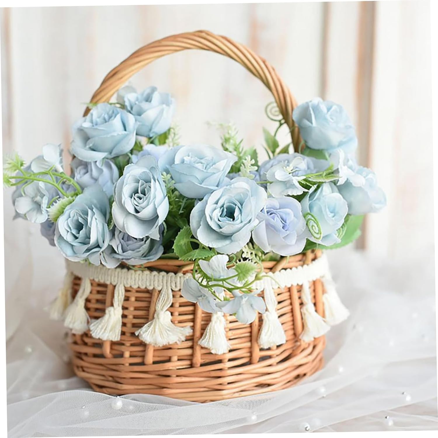 Flower Girl Basket Wicker Basket With Tassels for Wedding Woven Flower with Handle Easter Woven for Garden Decor 2 Pcs