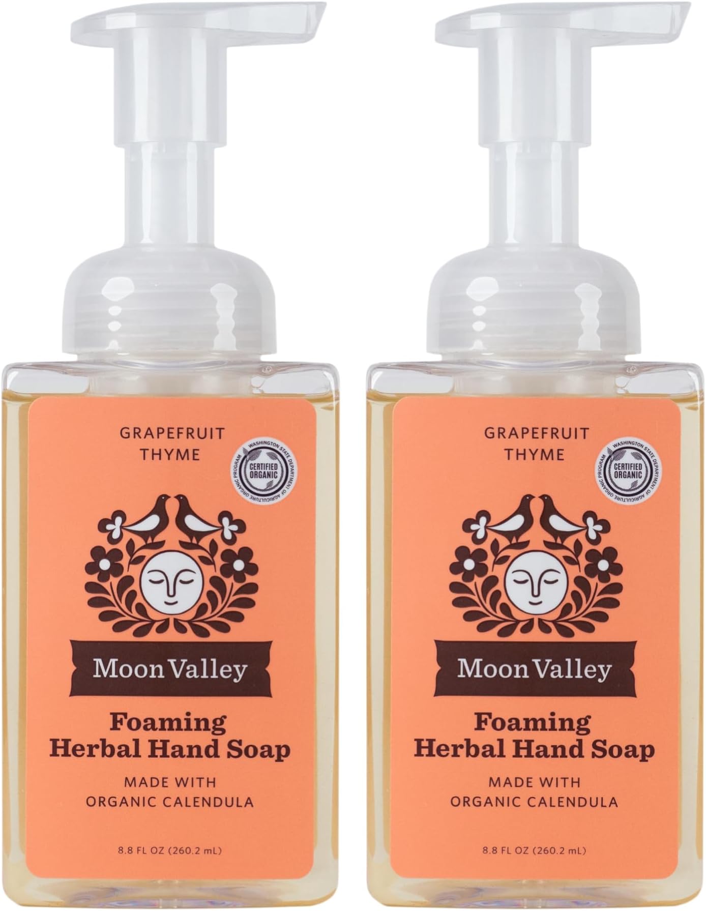 Moon Valley Herbal Foaming Hand Soap, Grapefruit Thyme 2 Pack, Vegan, Recyclable Bottle