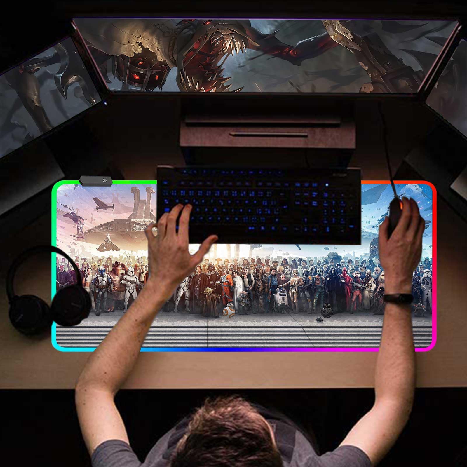 Tappetino per mouse XXL grande RGB da gioco The Chosen One, tappetino per mouse personalizzato con base in gomma antiscivolo, cornice cucita tappetino per mouse portatile, per tastiera del computer,
