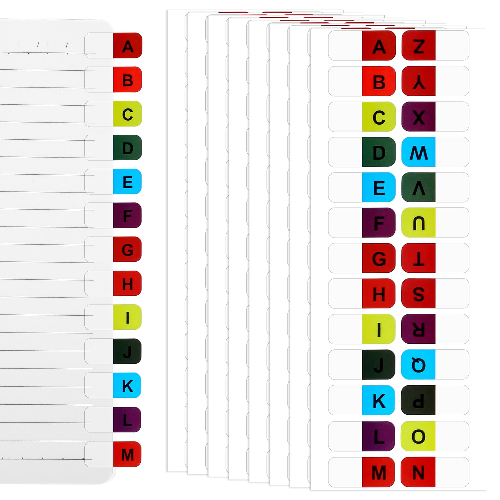8 hojas de índice A-Z pestañas autoadhesivas para oficina, documentos, libros, diarios, varios libros
