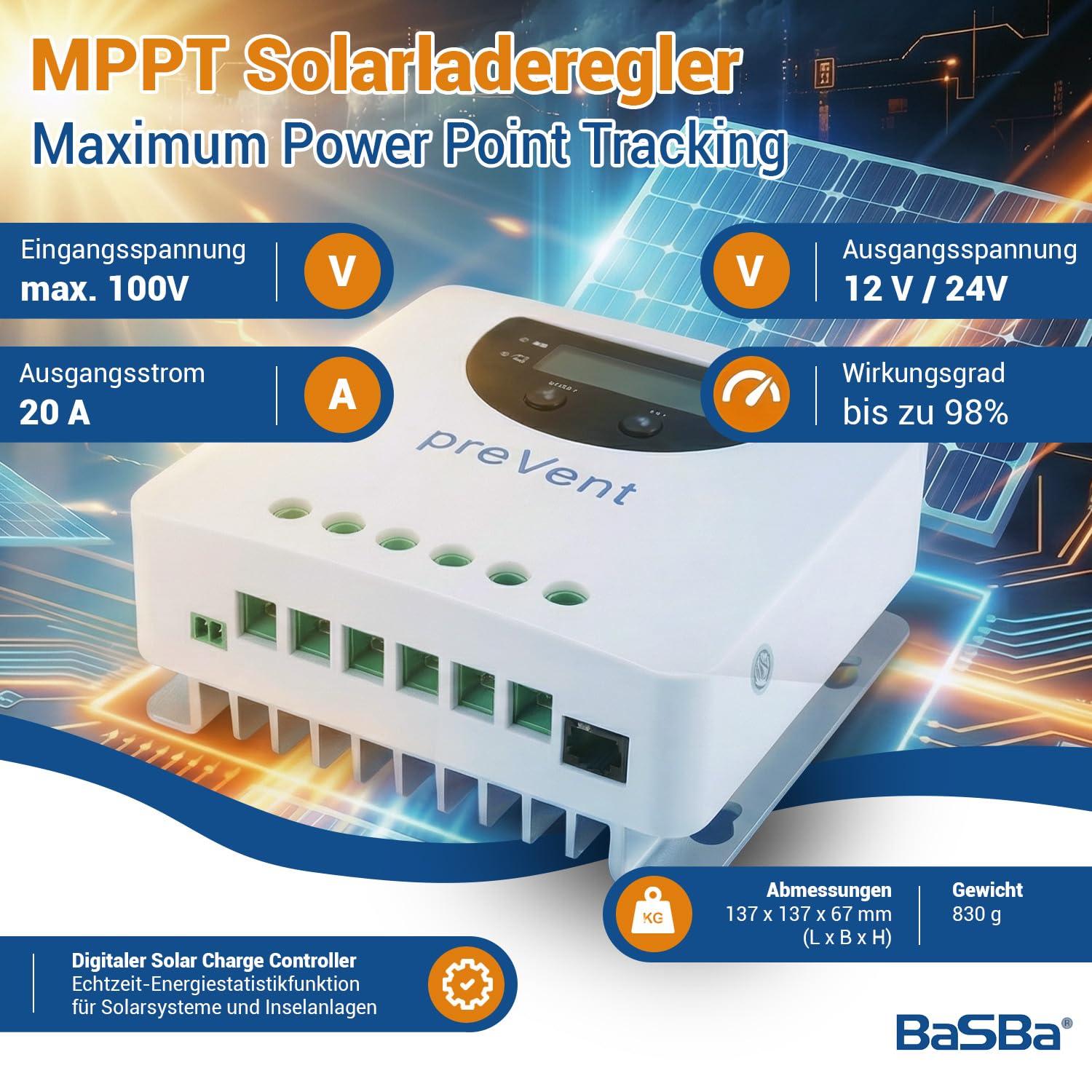 Insel Solaranlage PV-Anlage 1000W AC - Mono, perc Solarmodul, Solarbatterie, MPPT Laderegler, Sinus Wechselrichter