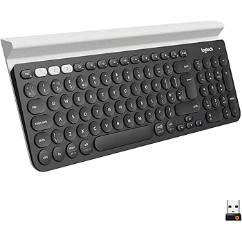 Logitech K780 Multi-Device Wireless Keyboard for Windows, Apple android or Chrome, Wireless 2.4GHz and Bluetooth, Quiet, PC/Mac/Laptop/Smartphone/Tablet, QWERTY UK Layout - Dark Grey/White