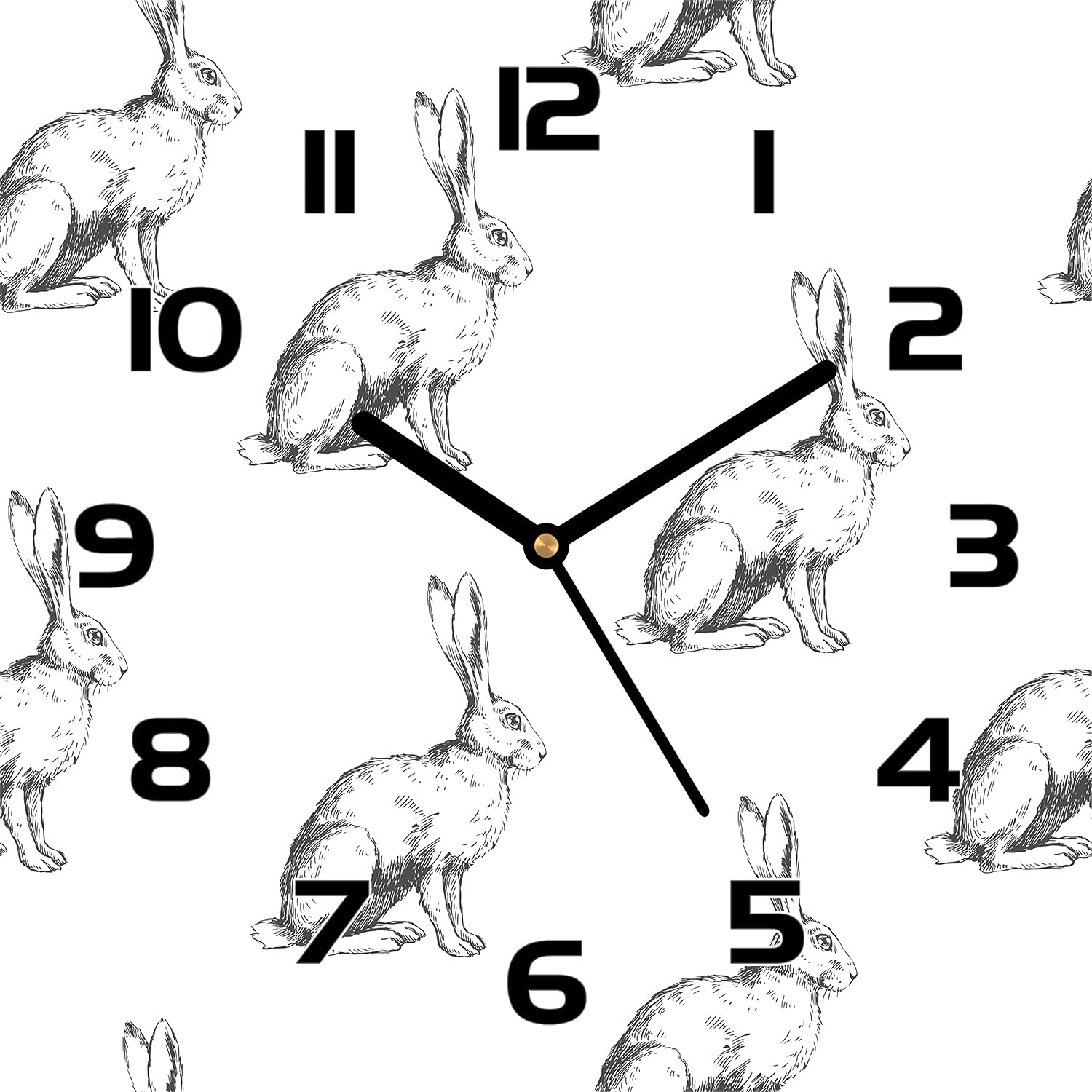 Horloge en verre 30x30 cm des lapins dessinés pour cuisine moderne
