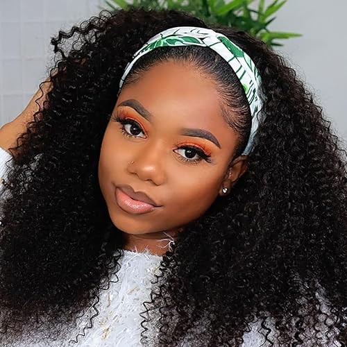 Peluca de cabello humano rizado tipo afro con diadema de 28 pulgadas para mujer, sin pegamento, sin encaje frontal, pelucas de cabello virgen