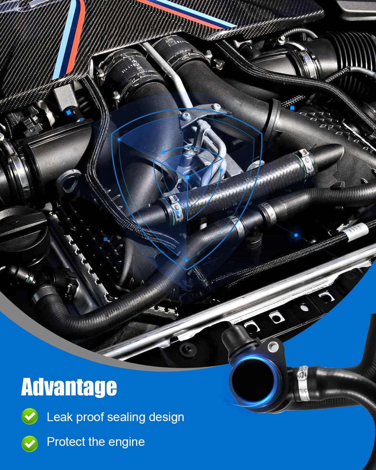 Radiator Coolant Hose Fit for BMW 228i 320i 328i 428i 2.0L 2012-2018 Replace 11537639997, Engine Water Pump Inlet Hose, Black Rubber
