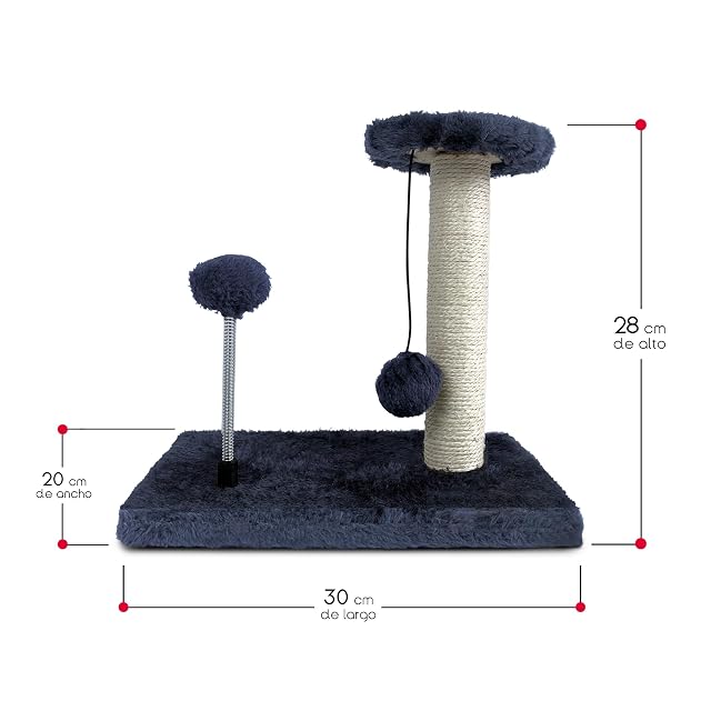 Foto 5 de 7 de TIENDA EURASIA - Arbol para Gato, con Poste Rascador de Sisal, Base Rectangular, 30x20x28cm, Bola de Felpa…
