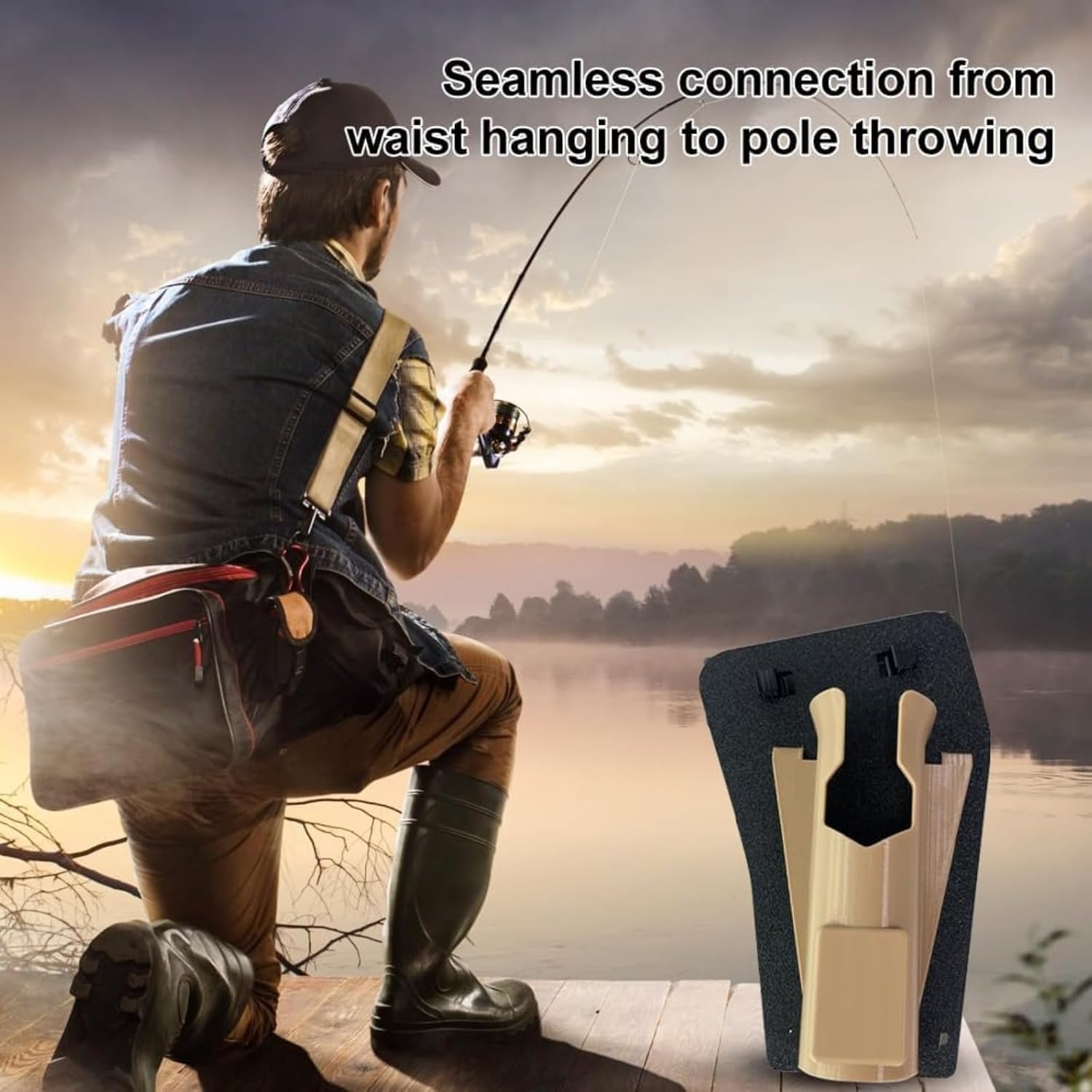 Étui Hanche Canne Pêche Coulissant, Porte-Canne à Pêche Ceinture, Support Portable Mains Libres avec Poches Cachées Ceinture Tirage Rapide pour à Mouche et Bord l'Eau