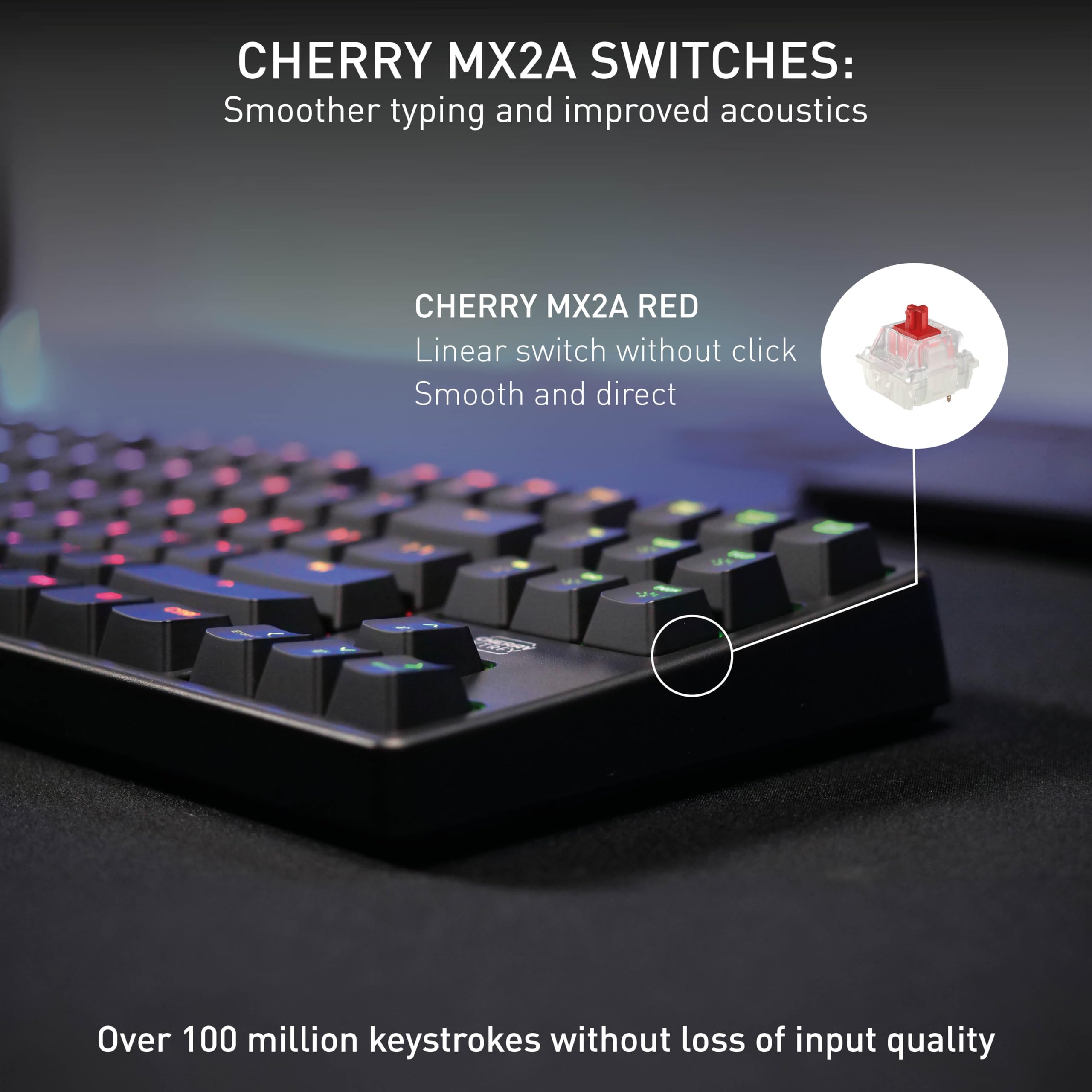 CHERRY XTRFY K4V2 TKL, Przewodowa Klawiatura dla Graczy bez Klawiatury Numerycznej, Układ Portugalski (QWERTY), Podświetlenie RGB, Przełączniki MX2A RED, Czarny
