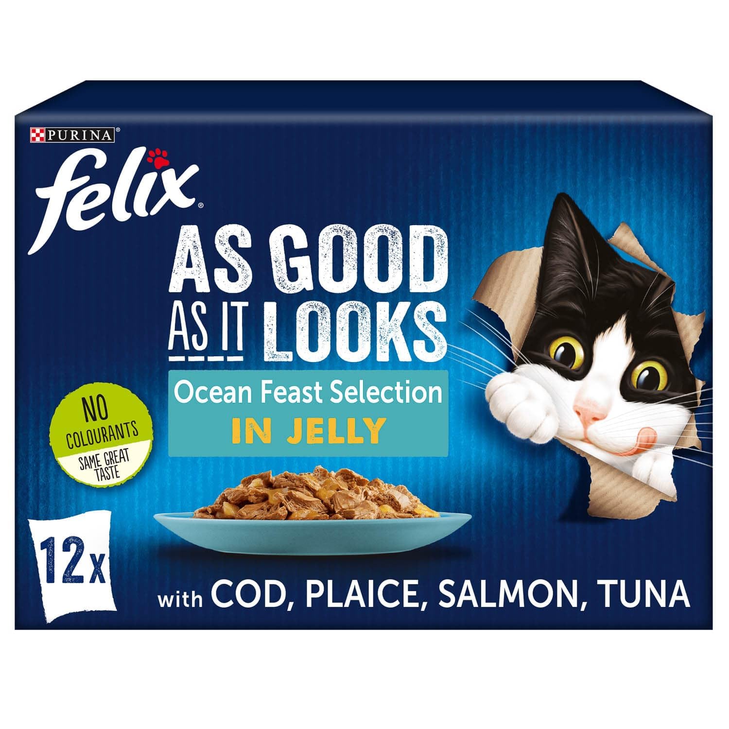 As Good As It Looks Ocean Feasts in Jelly Cat Food 12 x 100g - Flavours - 3 x Cod - 3 x Plaice - 3 x Salmon - 3 x Tuna - Pet Food InA Cool And Dry Place - Delicious Mouth-Watering - Pet Food Treats