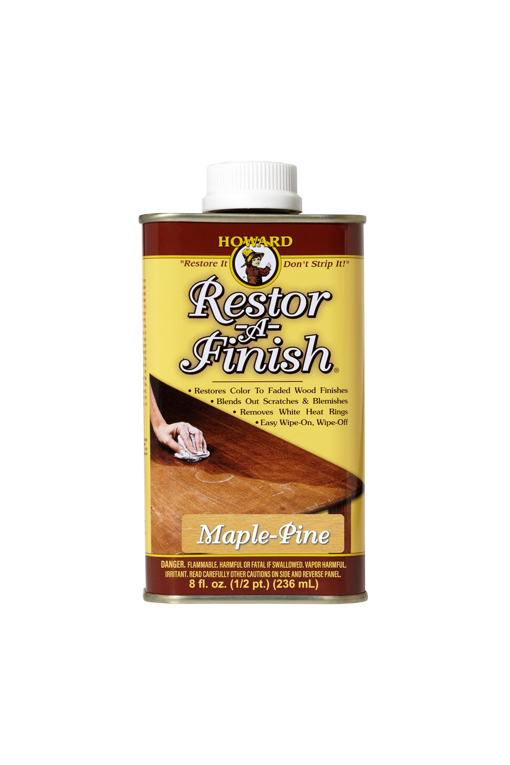 HOWARD - Restor-A-Finish: Restore Your Maple-Pine Wood Finishes Repair Scratches, Eliminate Stains, White Heat or Water Rings and More. Safe on Furniture, Trim, and All Finished Wood. Size: 8 Fl oz