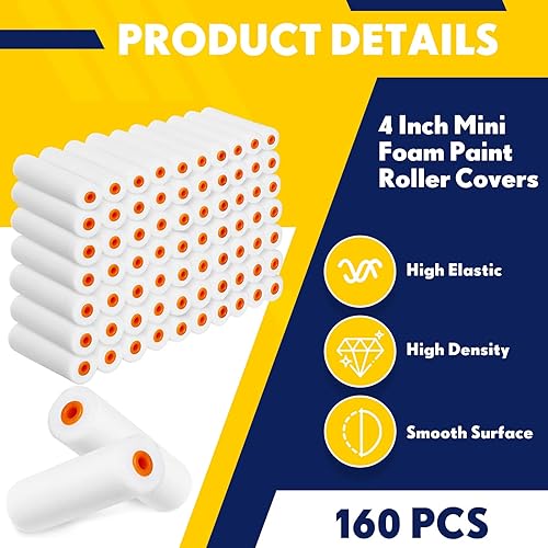 Miniatura 3 de Leumoi 160 piezas de 4 pulgadas, mini rodillos de pintura de espuma de 4 pulgadas, rodillo de pintura de espuma de alta densidad, repuestos a granel
