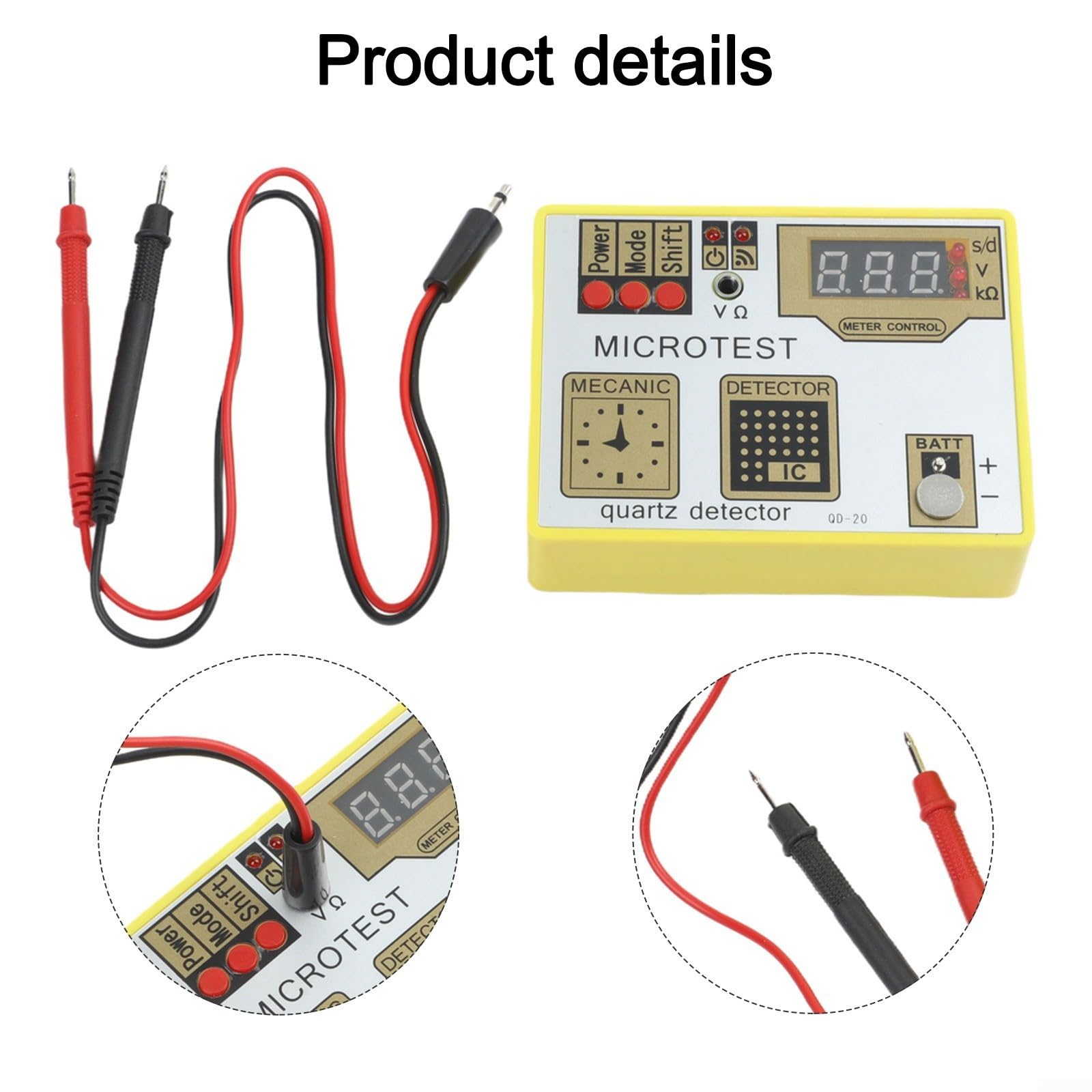 QD20 - Tester per impulsi della batteria dell'orologio, con monitoraggio del movimento al quarzo e smagnetizzatore integrato, per batterie al litio e ossido d'argento, ABS e struttura in metallo