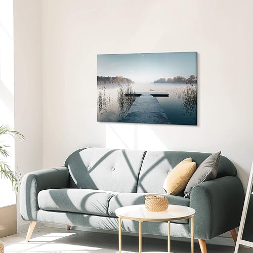 Miniatura 3 de Lienzo de paisaje natural para la pared impresiones enmarcadas de escena de lago natural, puente, muelle, paisaje, pintura, obra de arte para el