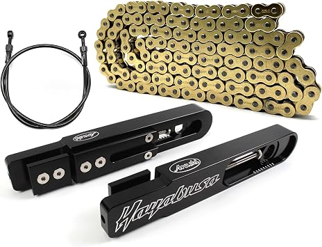 Black 6.7"-9.8" Swingarm Extensions Brake line Chain Kit Compatible with Suzuki Hayabusa GSXR 1300 Gen 2 3 2008-2019 2020-2024, CNC Aluminum