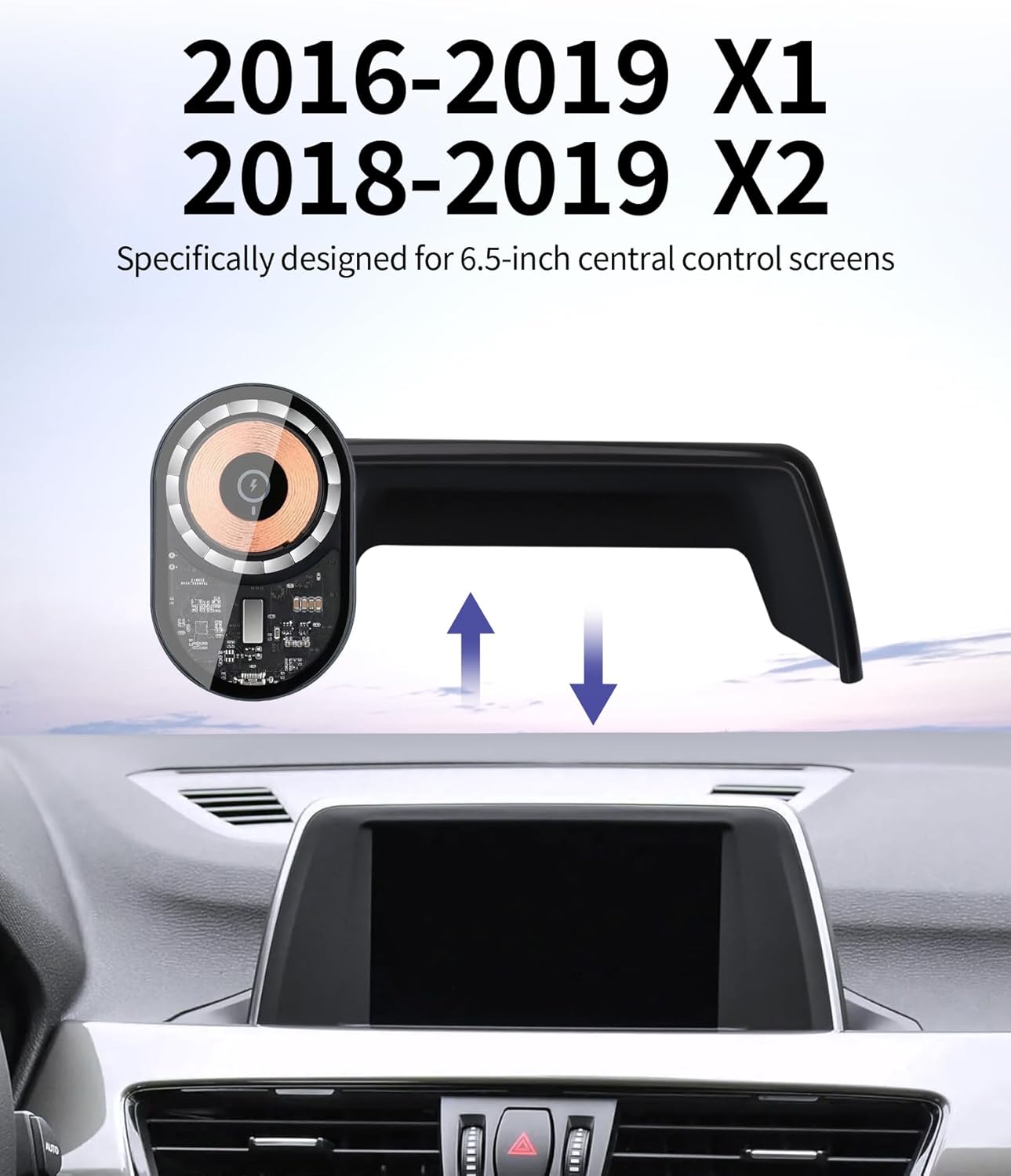 Wireless Charging car Phone Holder for BMW X1 2016-2019/BMW X2 2018-2019 Accessories 6.5-inch Screen Fixed Clip,360° Rotation car Phone Mount Compatible with MagSafe