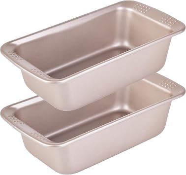 2Pcs - 8x4 Loaf Pan, Rectangle Baking Bread Loaf Pan Set, Non-Stick Carbon Steel, Mini Meatloaf Pan for Oven Baking, Cakes, Sourdough, Brownies, and Lasagna 8.6" x 4.8" x 2.8",Champagne Gold