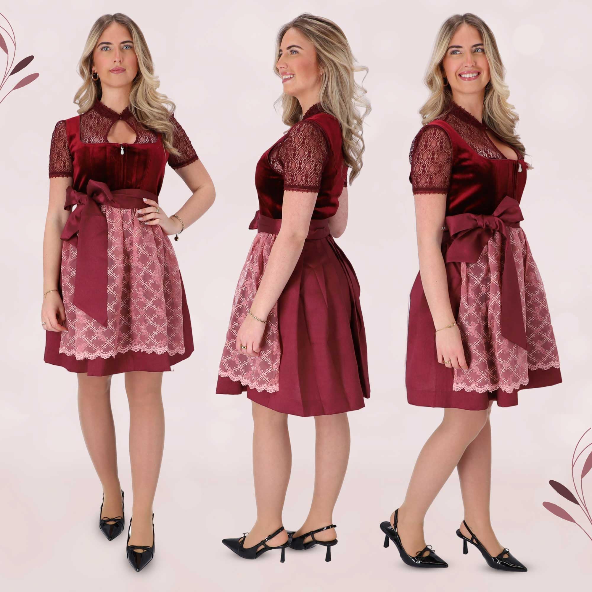 Steigenhöfer Manufaktur Dirndl Damen im Set - Oktoberfest Outfit - Set enthält Kleid Bluse und Schürze - Midi Dirndl mit 60cm Rocklänge - Feine Samtoptik und Perlenapplikation - Franziska