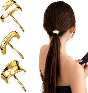 ヘアカフス 3点セット ポニーフック メタル ヘアアクセサリー 差し込み式 (ゴールド)