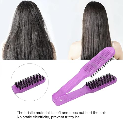 Miniatura 3 de Cepillo de pelo de cerdas de doble cara, cepillo alisador antiestático con diseño hueco transpirable, resistente al calor, cepillo de abrazadera