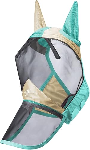 Vista 91 de Harrison Howard CareMaster Pro - Máscara luminosa para mosca de caballo, gran espacio para los ojos, nariz larga con orejas, protección UV para Azul