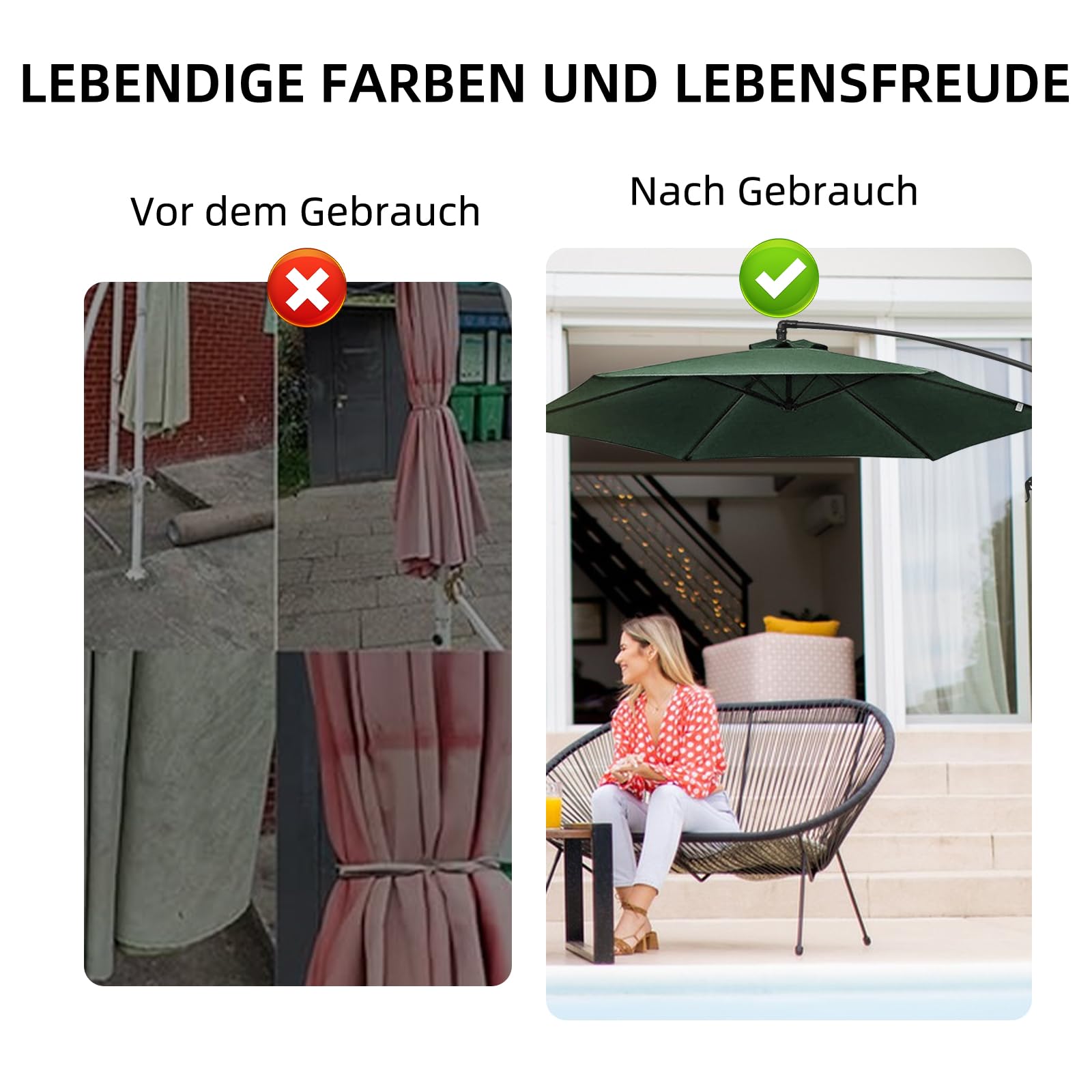 Copertura di ricambio per ombrellone da esterno, protezione UV 30+, 2,7 m/3 m, per giardino, cortile, spiaggia