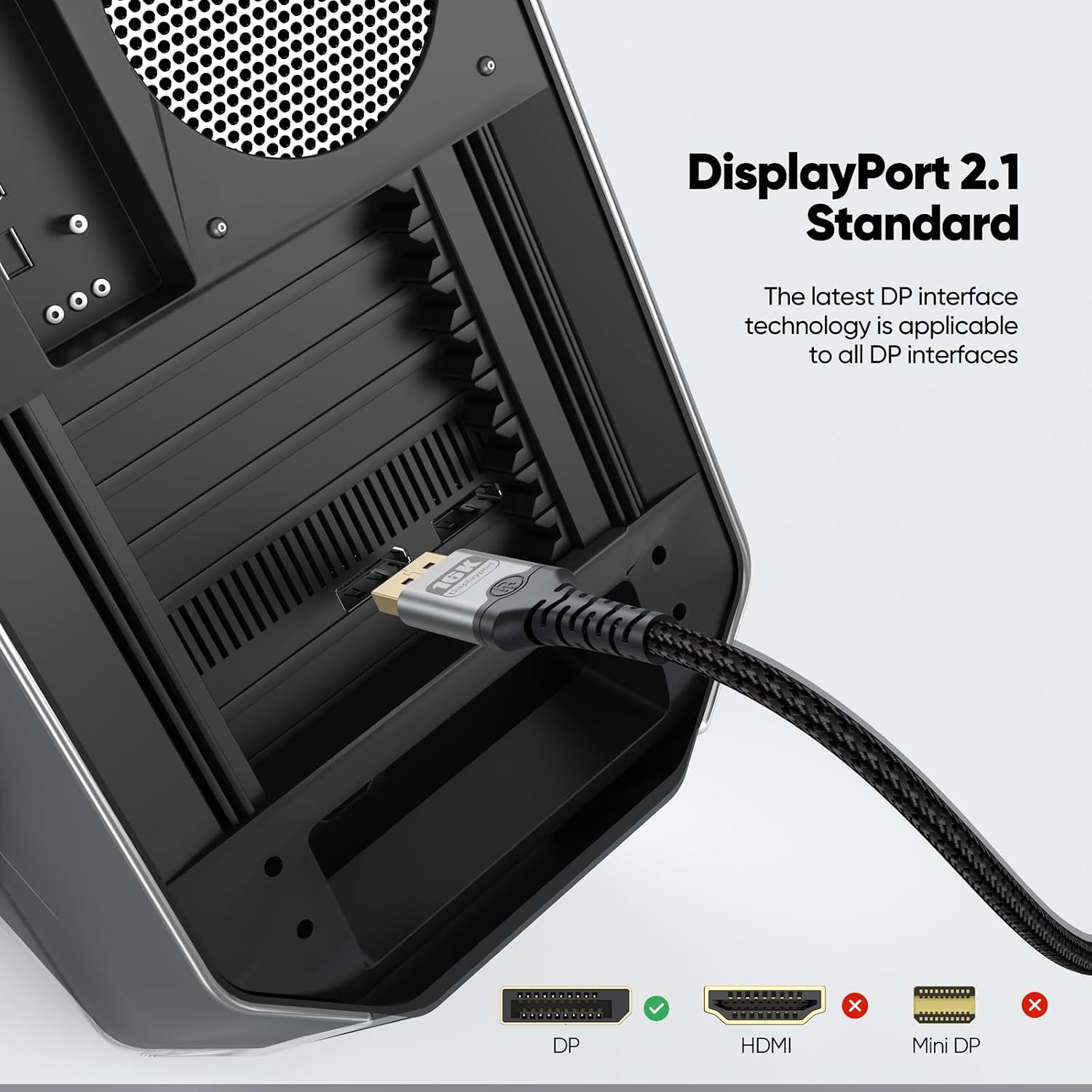Display Port Cable 6 Feet 2.1 Pack of 2, up to 16K@60Hz 8K@120Hz 4K@240Hz 2K@300Hz 1080P@360Hz Display Port DP Cord for Gaming Monitor Desktop Laptop Graphics Card Dock KVM Hub