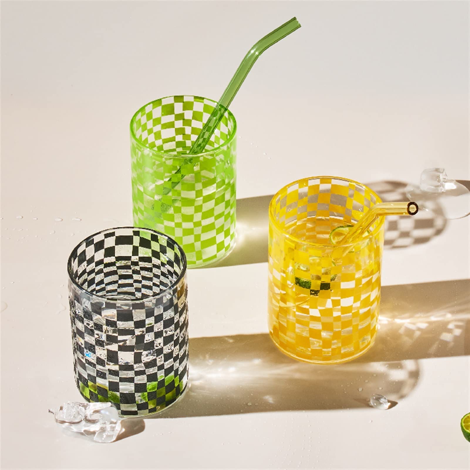 Becher Becher Classic Schachbrett Glas Milchbecher Handgefertigt Hitzebeständige Glas Familie Kaffeetasse Trinkwasser Saft Milch Kaffeetasse (Größe: 301-400ml, Farbe: Bianco)