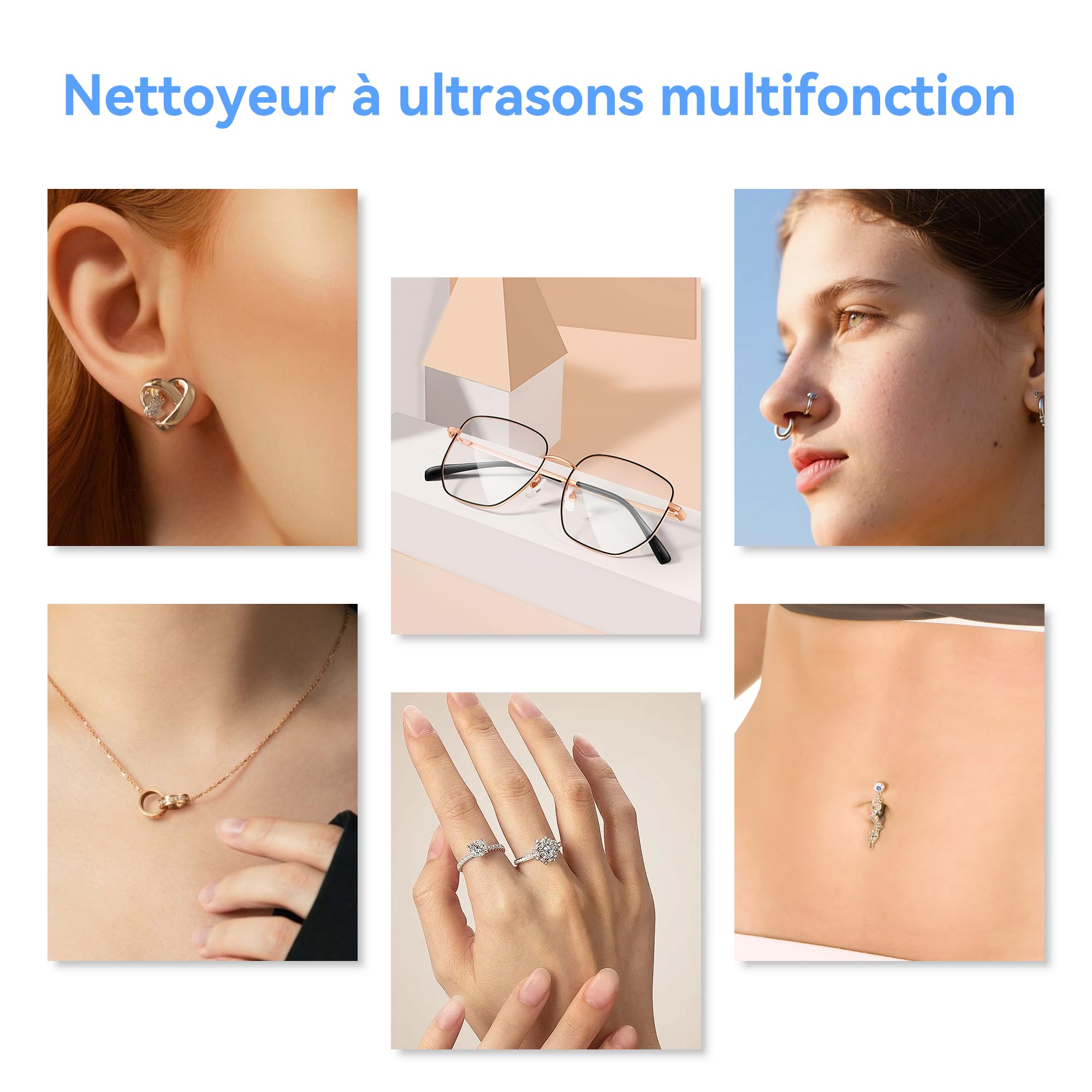 KUNPHY Nettoyeur Ultrason 48kHz Professionnel, Bac 400ML en Acier Inoxydable, 2 Modes 5/10 Min, Nettoyage Profond Silencieux pour Lunettes, Bijoux, Montres, Prothèses Dentaires et Outils Onglerie