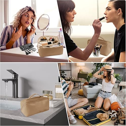 Miniatura 6 de Baonmy Bolsa de maquillaje de gran capacidad bolsa de cosméticos de viaje bolsa de aseo para mujer impermeable portátil de cuero bolsa de maquillaje