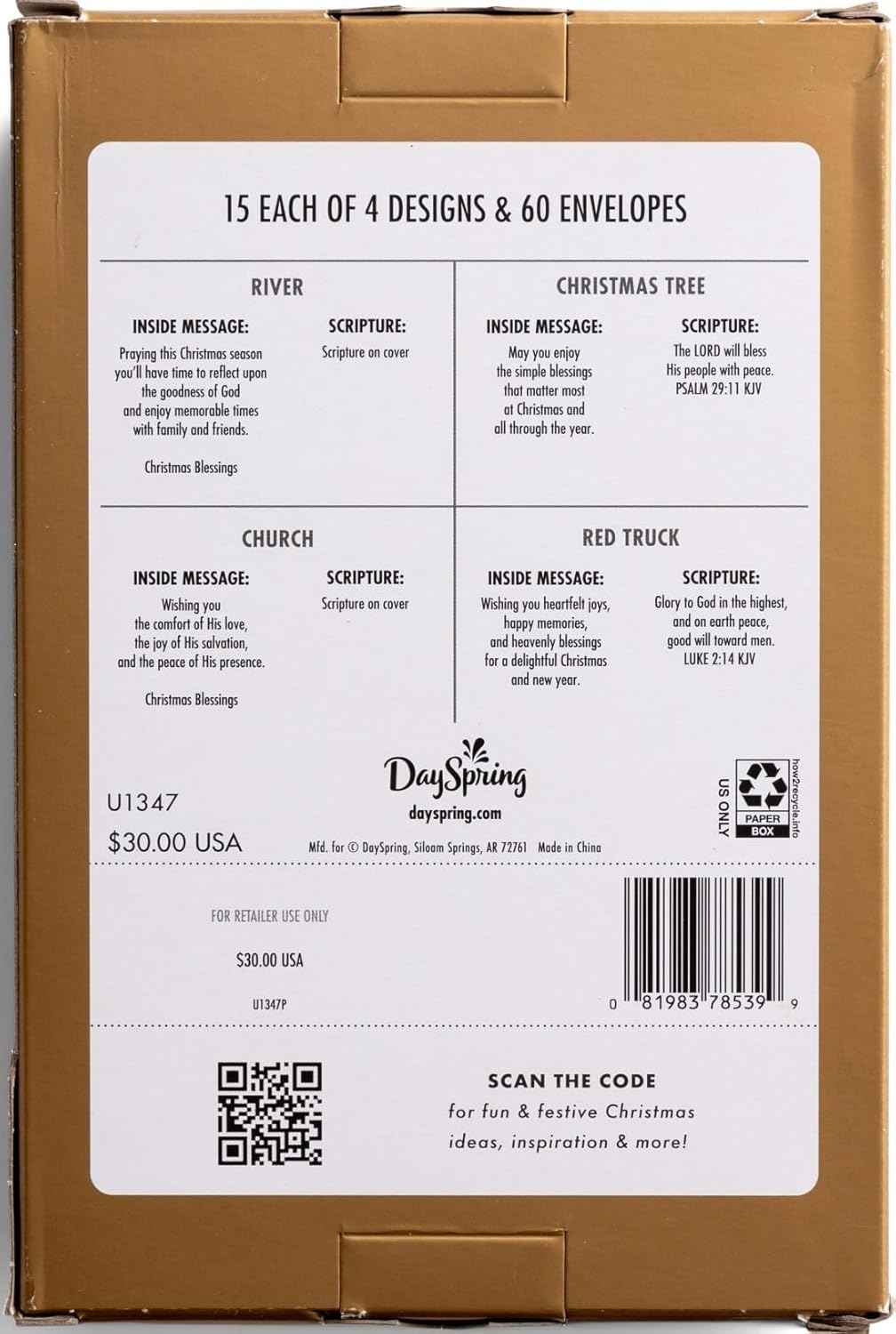 DaySpring - Black and White Christmas Classics - 60 Bulk Christmas Boxed Cards and Envelopes (U1347)