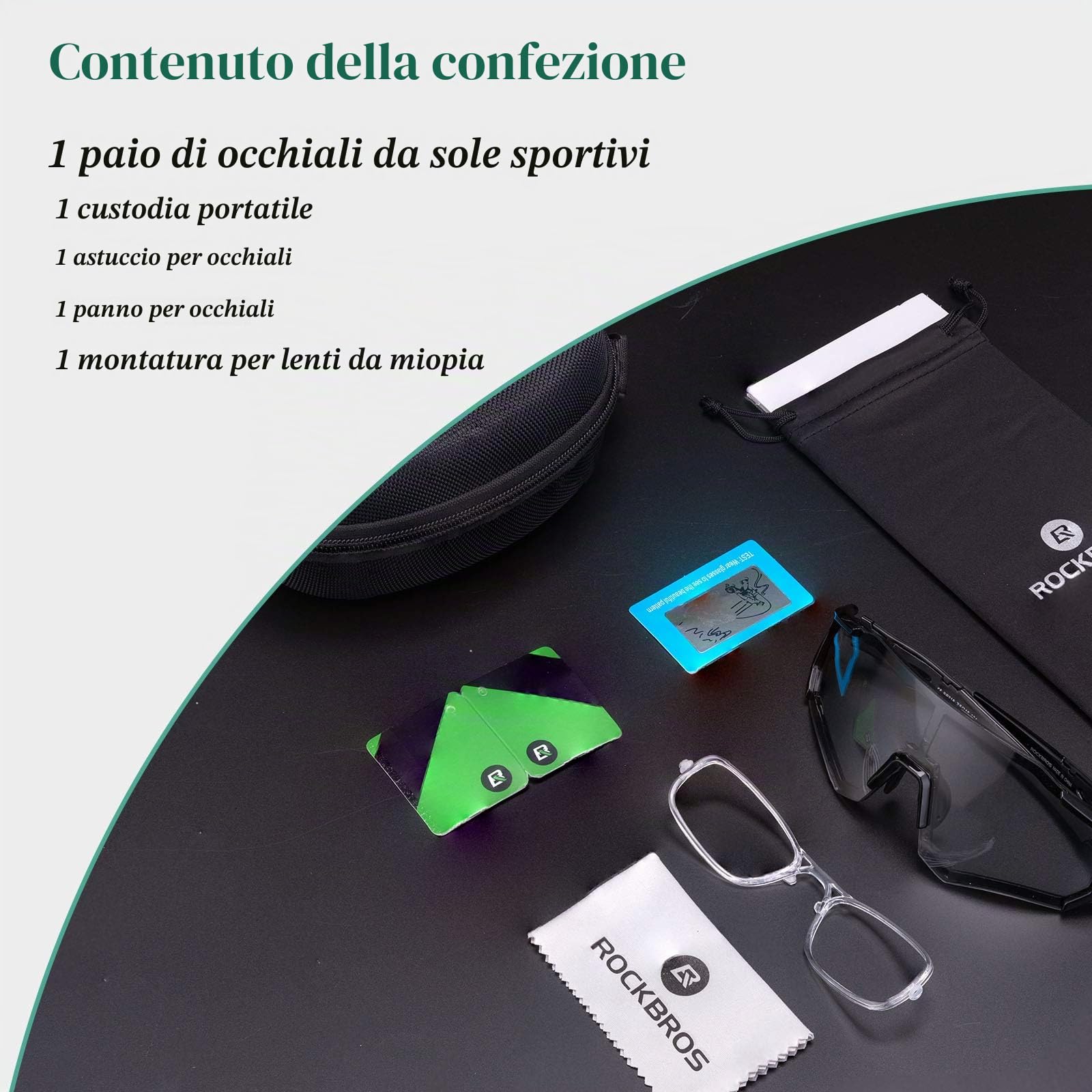 ROCKBROS Occhiali da Ciclismo Sportivi Anti-UV400, Occhiali Fotocromatici da Sole per MTB Bici, Uomo Donna, PC Lenti Trasparenti, Leggero Nero