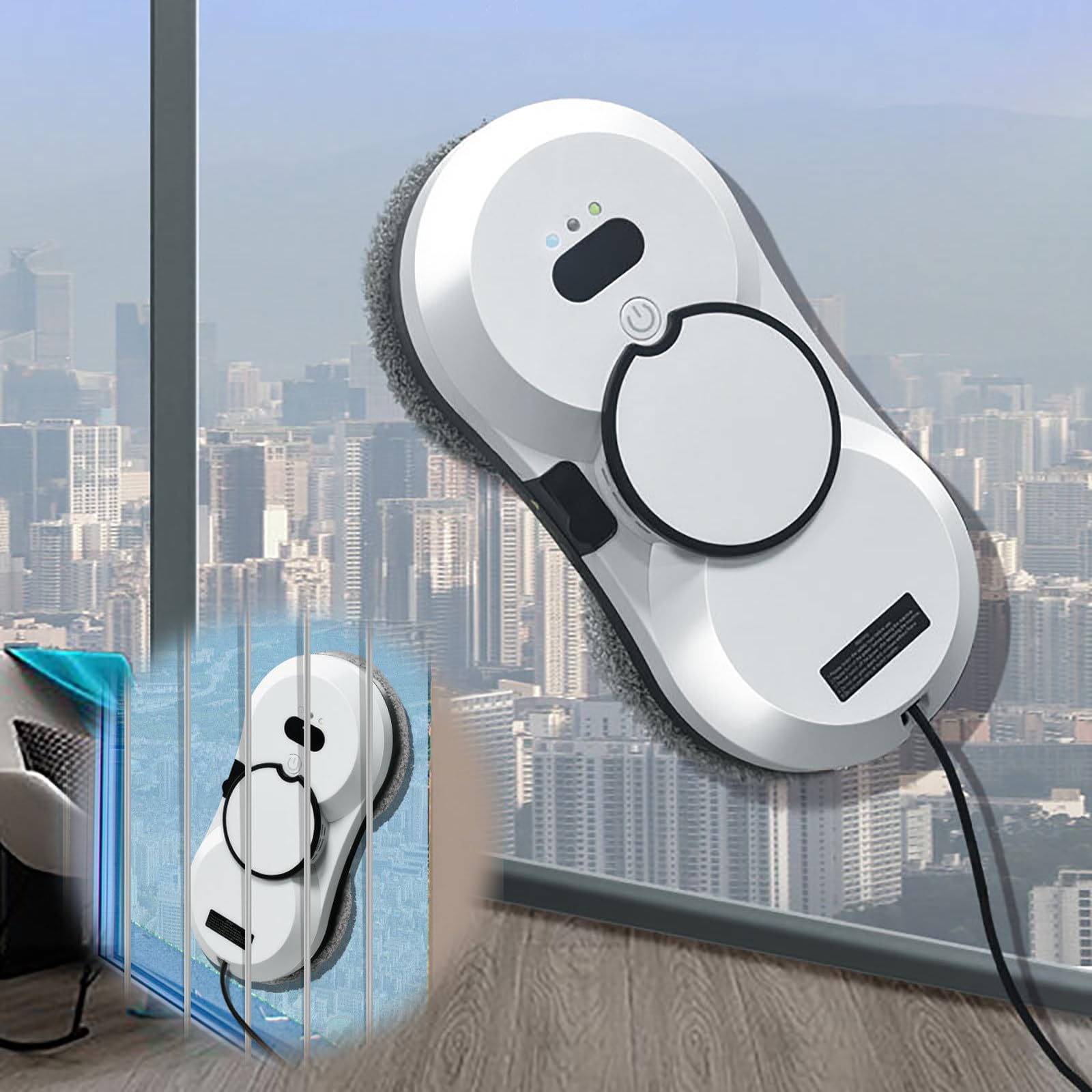 Robotico Per La Pulizia Magnetica Del Vetro (Telecomando) - Spruzzo D'Acqua Automatico, Torsione A Doppio Disco Da 2800 Pa, Corda Di Sicurezza 4M + Fibbia Di Sicurezza