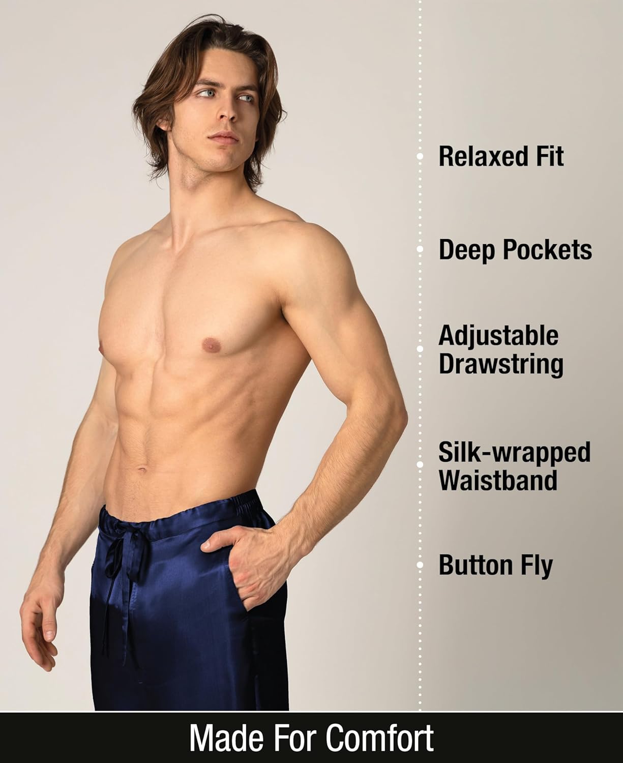 Luxury Artisan Mens Silk Pajama Pants, Natural Silk PJ Bottoms - Image 4