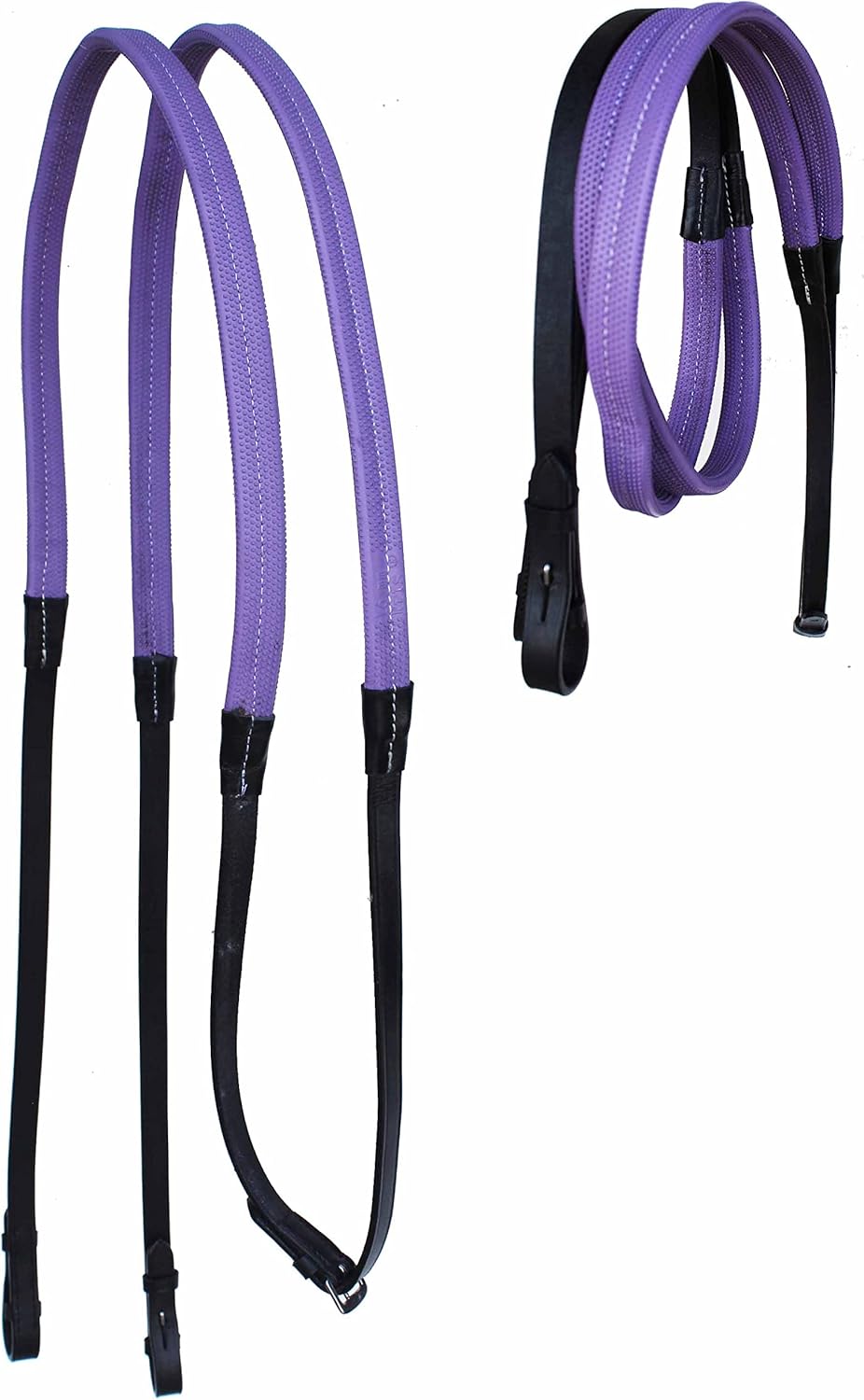 CHALLENGER 54" Horse English Black Purple Leather Rubber Grip Schooling Reins 805LR23PR