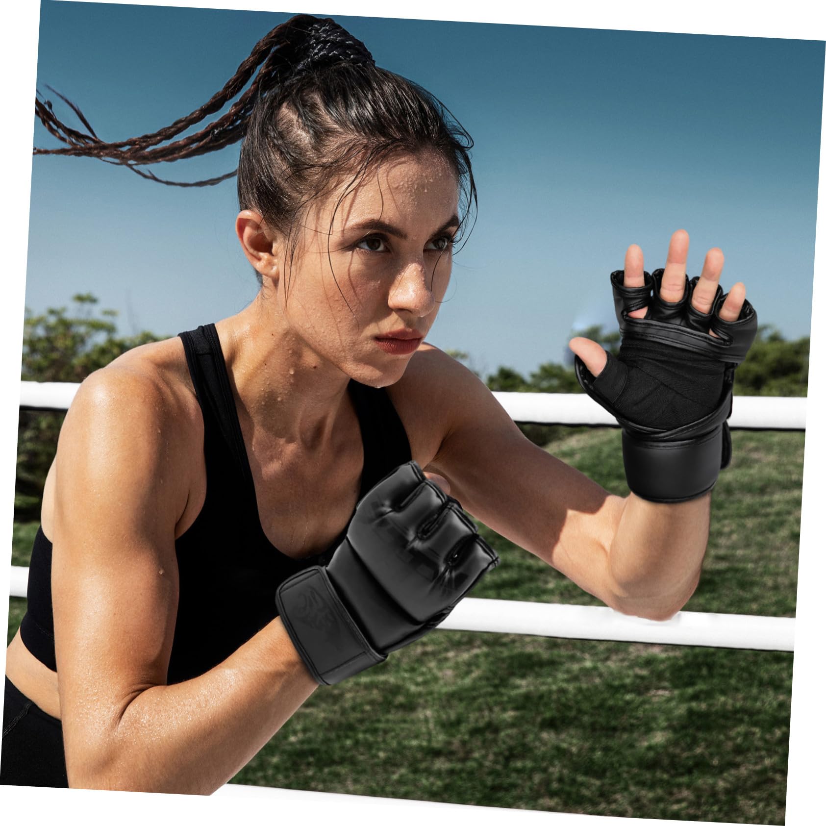 Gatuida Guantoni da Boxe Mma Dita Parzialmente Esposte in Pu e Poliestere, Traspiranti e Comodi per Allenamento e Sparring