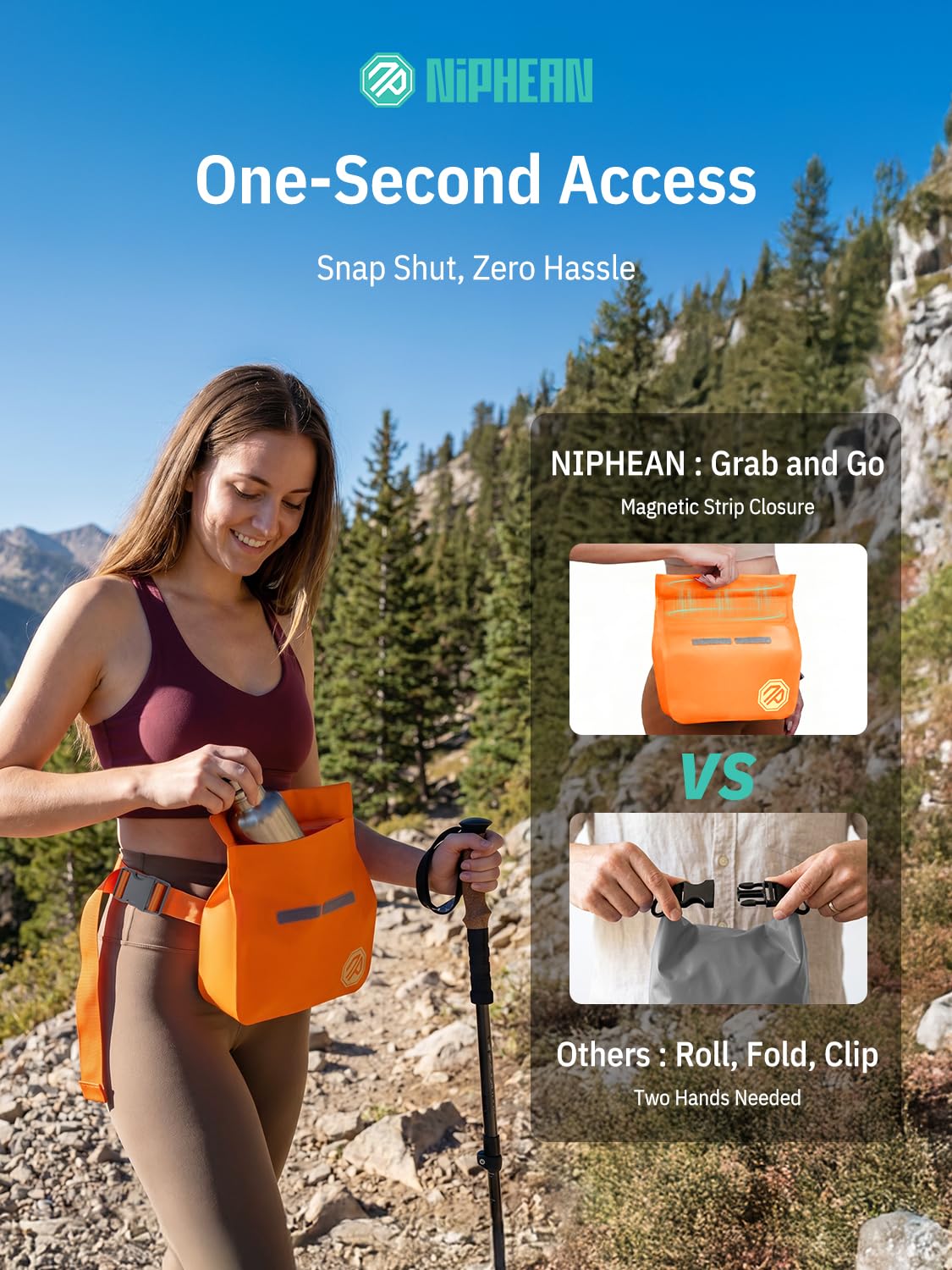 niphean Sac Etanche IPX7 avec Fermeture Magnétique à Une Main, Pochette Etanche pour Kayak, Paddle, Plage, Natation, Banane Multi-Positions, Sac Étanche pour Hommes et Femmes Activités Outdoor | Sac banane imperméable en TPU 7,5 L léger pour planche à pag