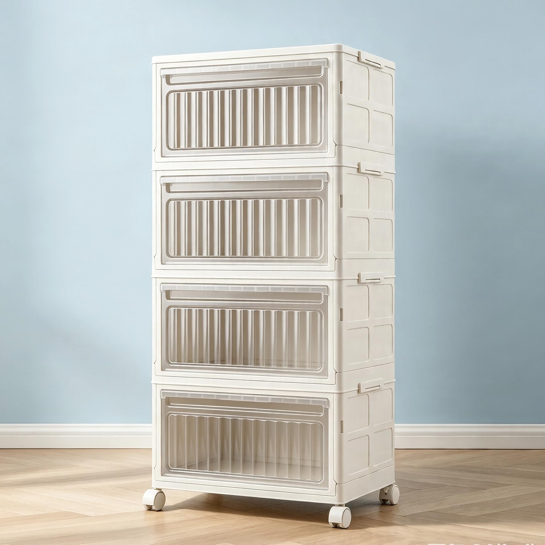 Niubya Aufbewahrungsbox mit Deckel 26L x 4 Ebenen, Stapelboxen auf Rollen