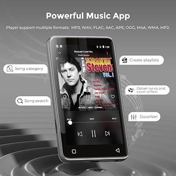 innioasis 80GB MP3 Player with Bluetooth and wifi, MP3 Player for Kids with Spotify, Spotify Kids, Pandora, Audible, 4.0 Touch Screen Music Player with Parental Controls, Up to 1TB (White+ Silver)