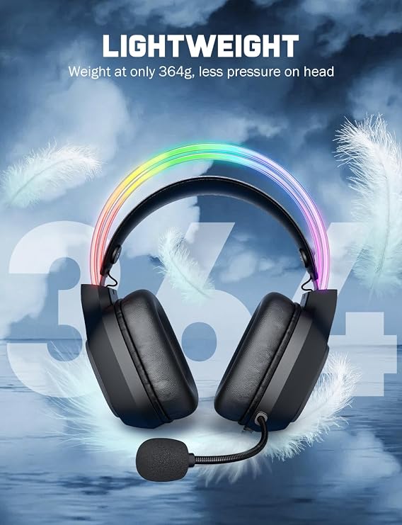 Cat Ear Gaming Headset, Surround Sound, RGB Lights, Noise-Canceling Mic, Lightweight Over-Ear Headphones with Adjustable Headband for PC, PS4, PS5, Mac, Switch, in-Line Control