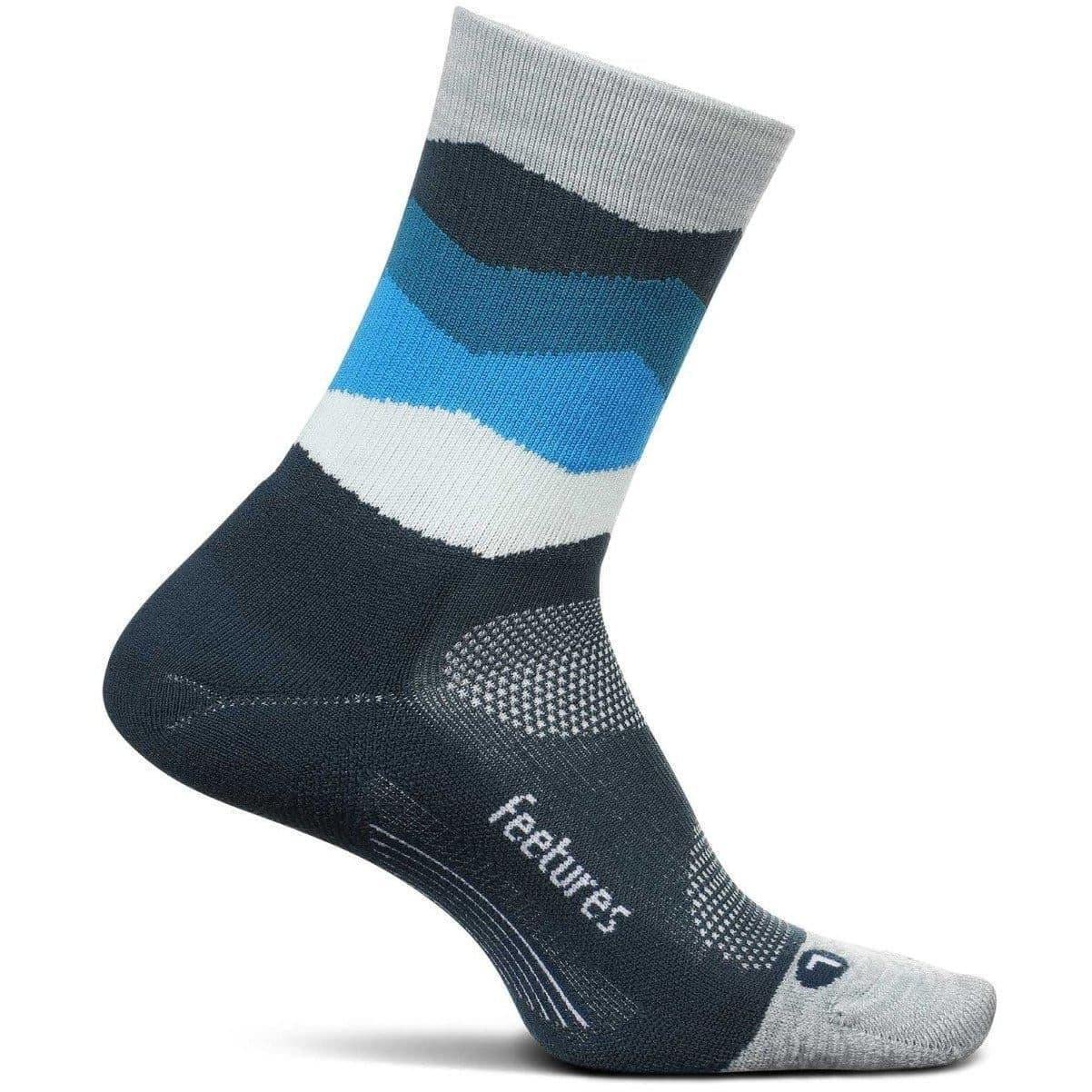 FeeturesElite Light Cushion Mini Crew Unisex Socks Blue Waves - X-Large