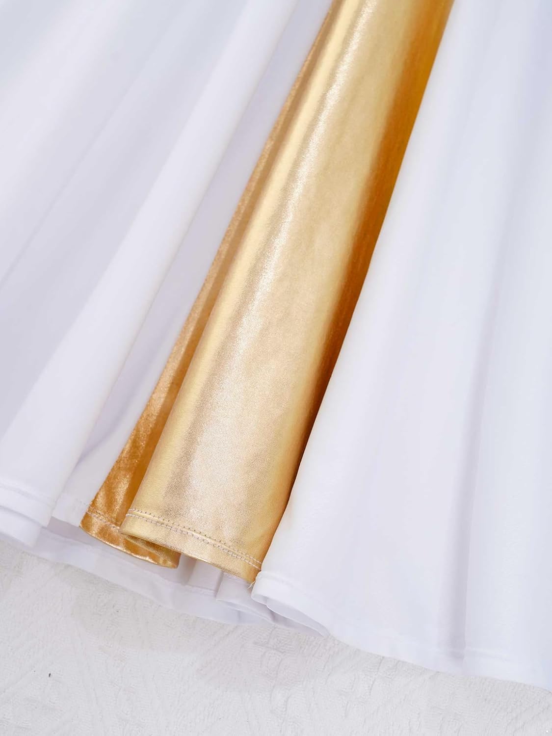 Girls Kids Liturgical Praise Dance Worship Long Dress Metallic Gold Color Block Full Length Church Dancewear