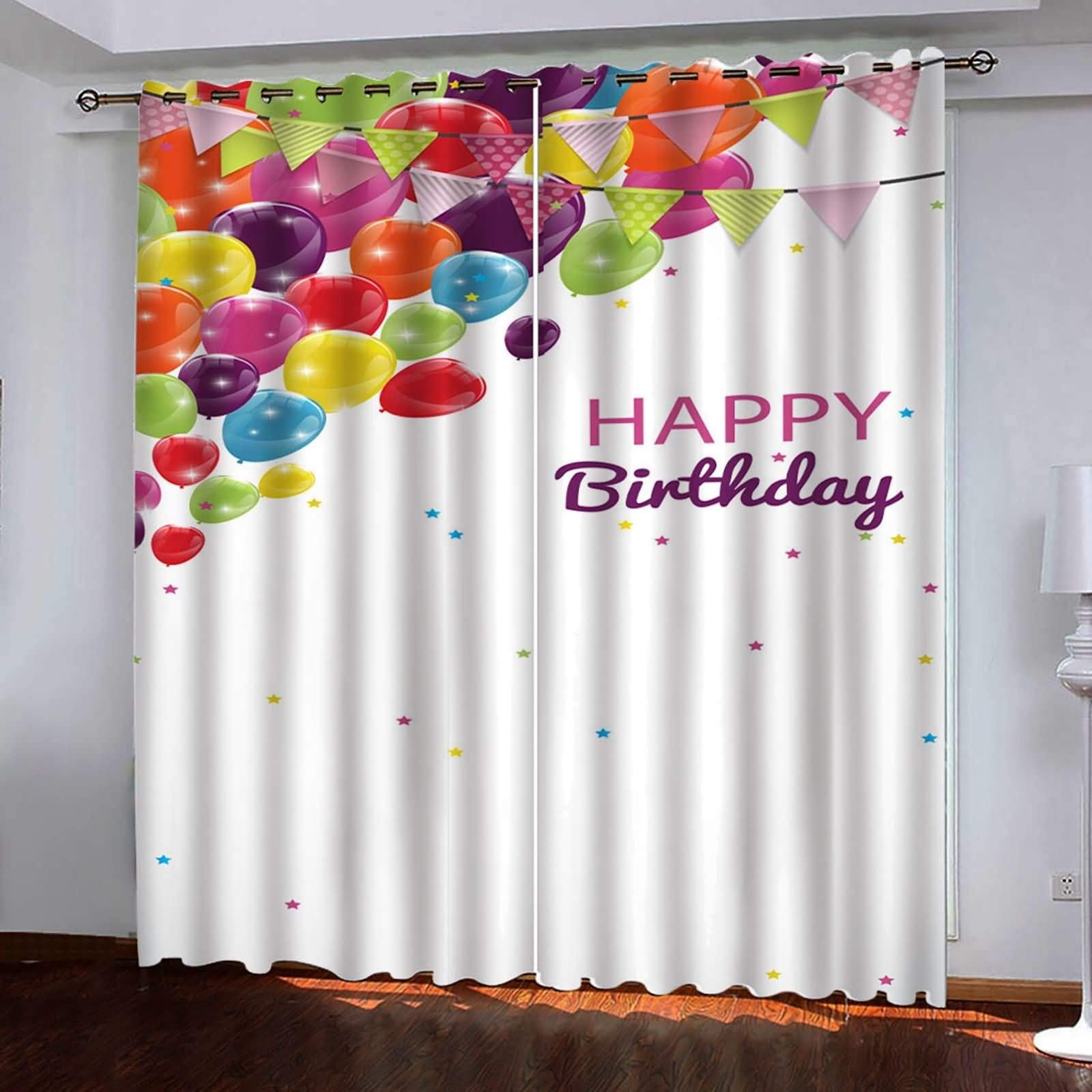 Zasłony zaciemniające do salonu z oczkami, balony Happy Birthday, w gwiazdki, nieprzejrzyste, nowoczesne, 274 x 183 cm