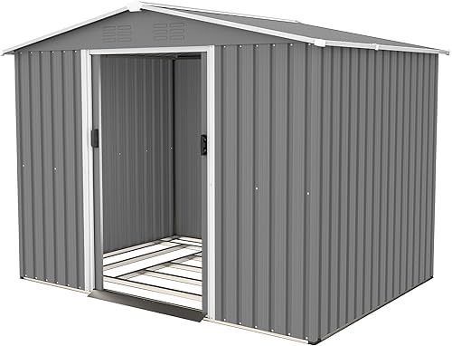 Miniatura 9 de Goohome Cobertizo de almacenamiento de metal para jardín exterior de 6 x 8 pies, cobertizo de almacenamiento de metal con puerta bloqueable,