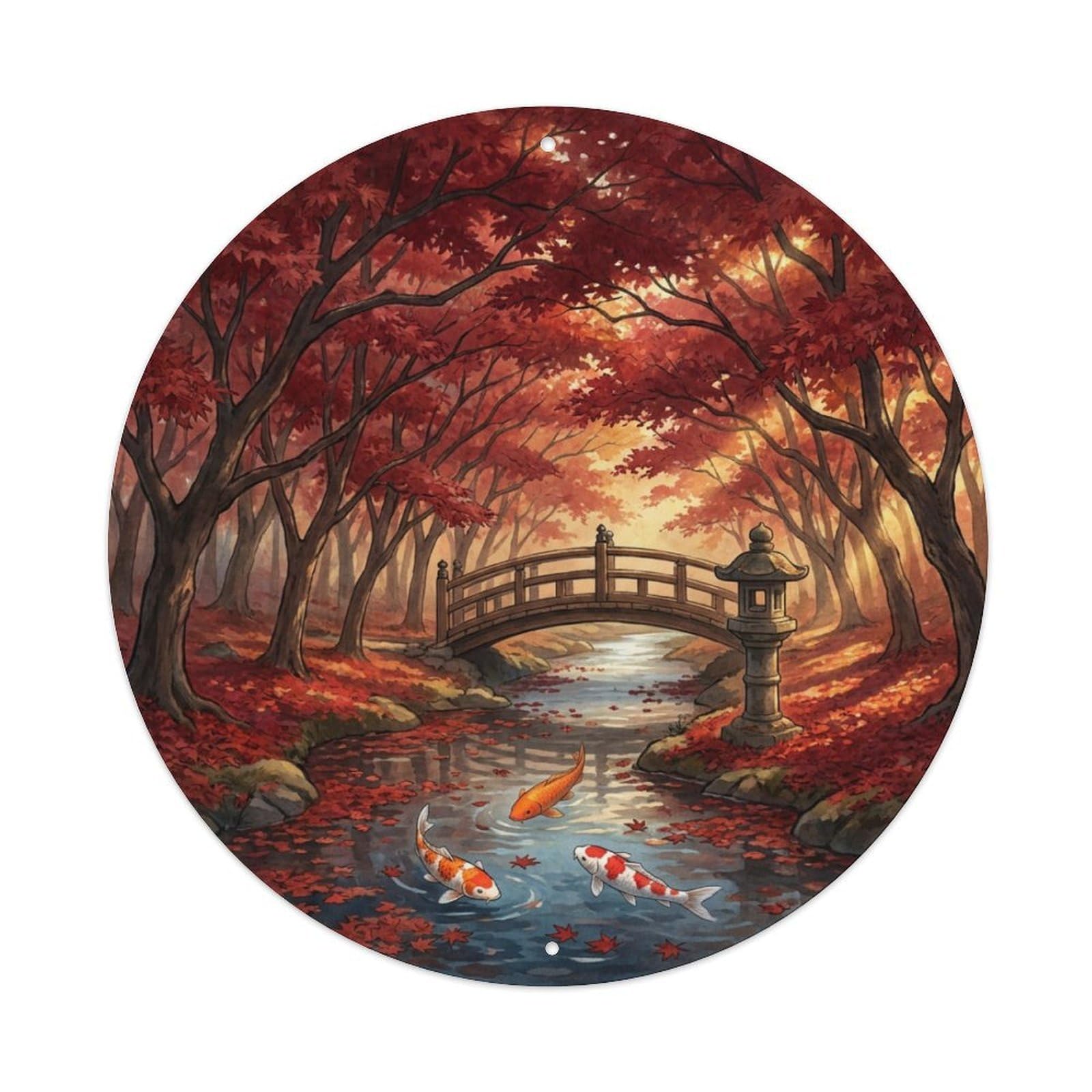 Galvaxio Style Japanese Koi Fish Maple Corridor Red Tunnel Metal Tin Sign