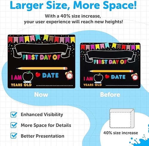 Miniatura 7 de PETCEE Cartel de pizarra para el primer día de escuela  11 x 14 pulgadas, de doble cara, reutilizable y borrable, 1er primer y último día de